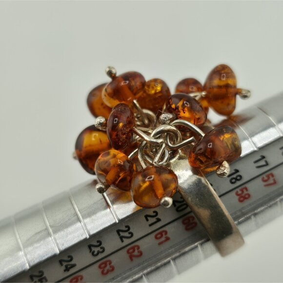 Baltic Amber Cluster Sterling Silver Ring Modernist Adjustable Vintage Polish - Picture 4 of 12